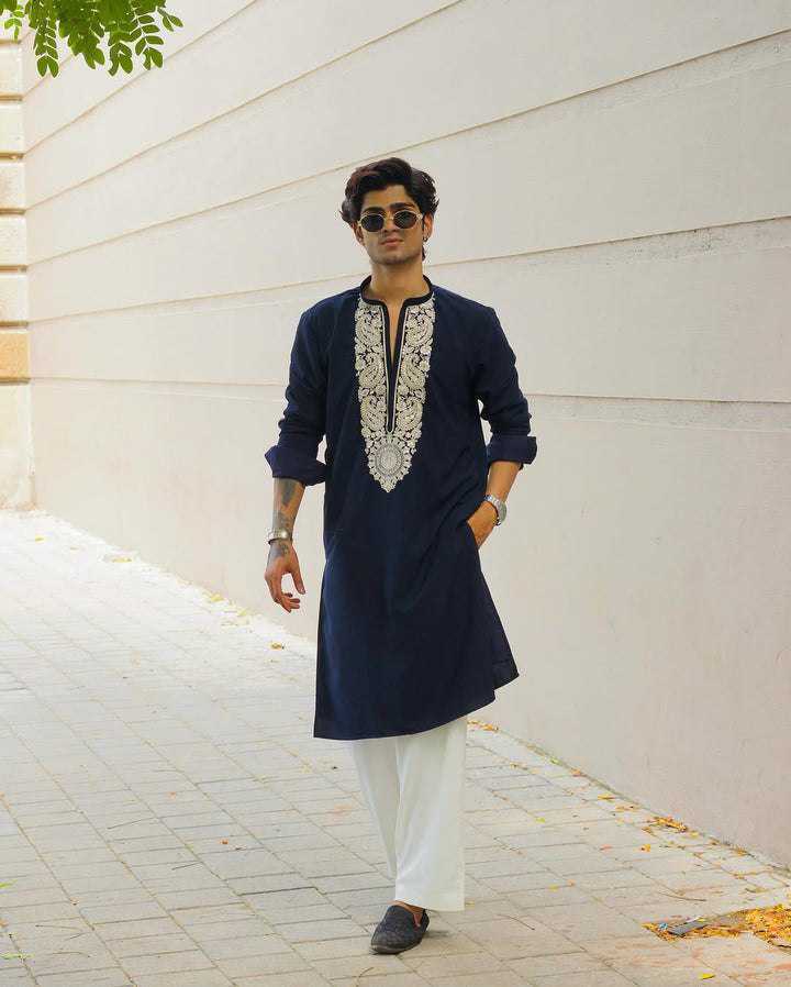 BLUE KURTA STYLE SET WITH SEQUENCE EMBROIDERY